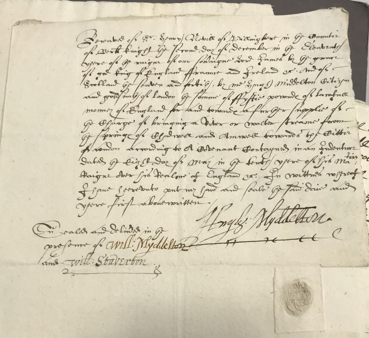 Hugh Myddelton’s receipt for a further £50 from Neville, 2 December 1613. Royal Berkshire Archives, D/EN/O24.