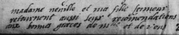 Postscript naming Anne Neville and Dorothy Seymour in Jael Killigrew’s French letter to Thomas Windebank, 22 June 1601. The National Archives, SP 12/279, f.215 (detail).