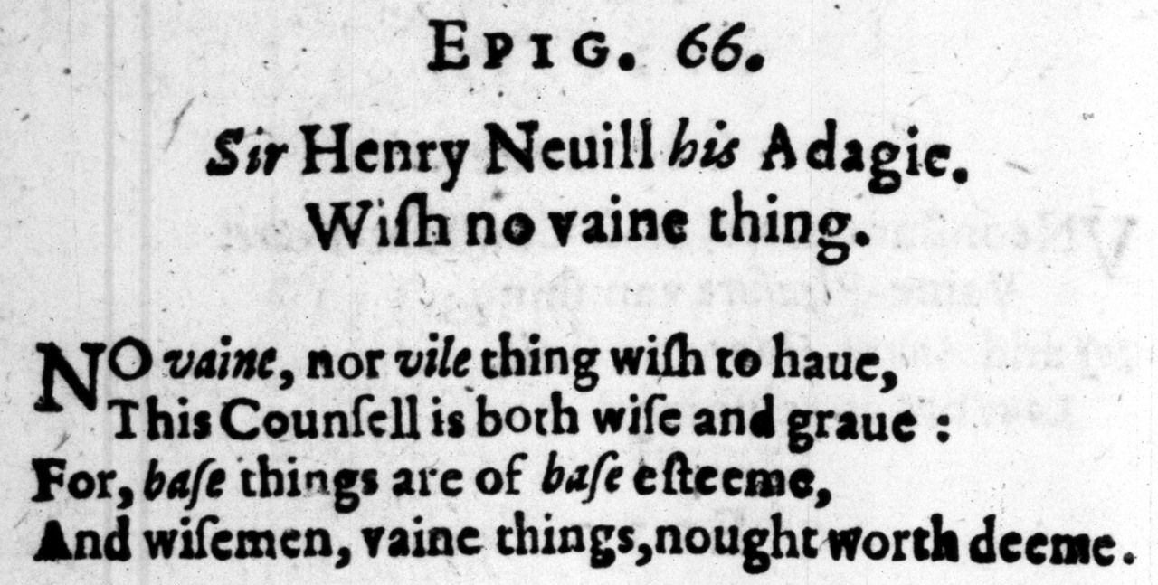 Vicars’s English translation of Owen’s Neville epigram (1619), epigram 66.
