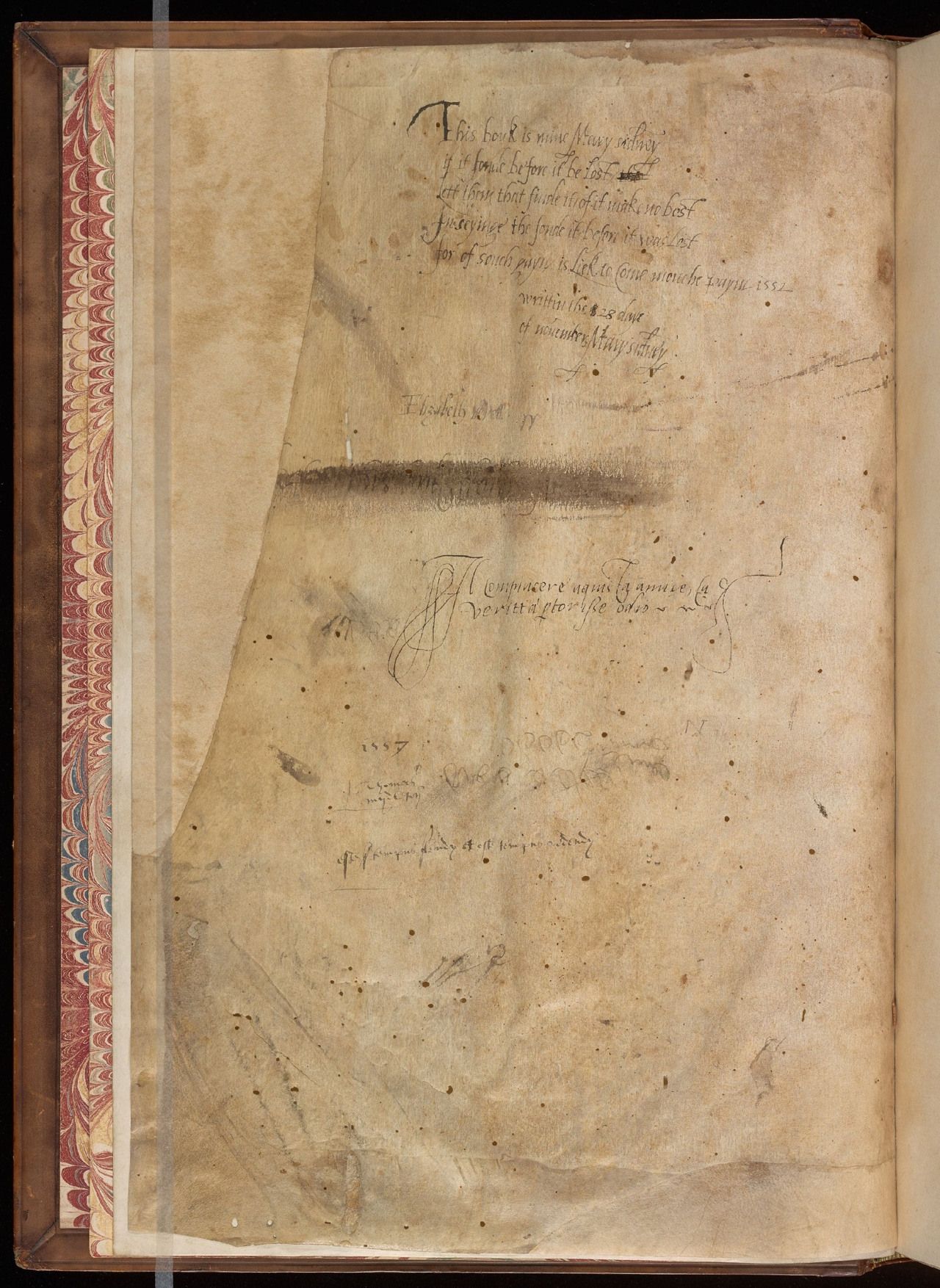 Mary Dudley Sidney’s ownership leaf, dated 28 November 1552. John Lydgate, Fall of Princes, Beinecke MS 1222, preliminary leaf [ii]v. Yale University Library, image 16655103.