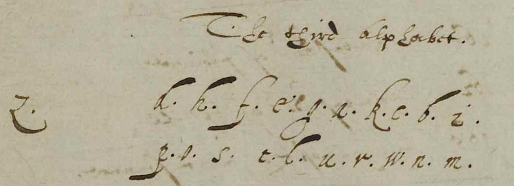The third alphabet, enlarged from the surviving key. Letters in the upper row exchange with the letters directly beneath them. The National Archives, SP 106/2, f. 32r.