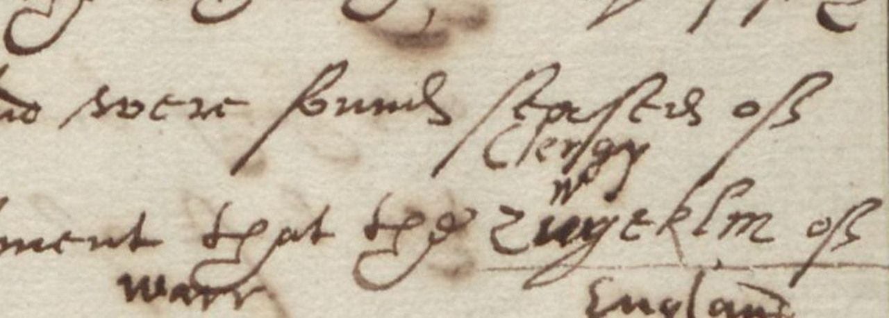 The alphabetic cipher for “clergy,” enlarged with its interlinear decipherment. The National Archives, SP 78/43, f. 235r.