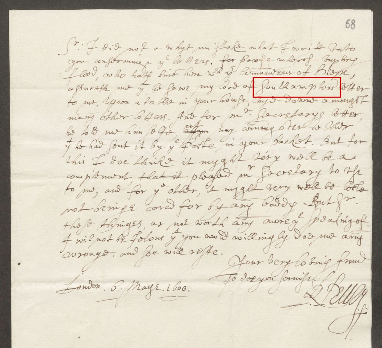 Robert Drury’s letter mentioning Southampton