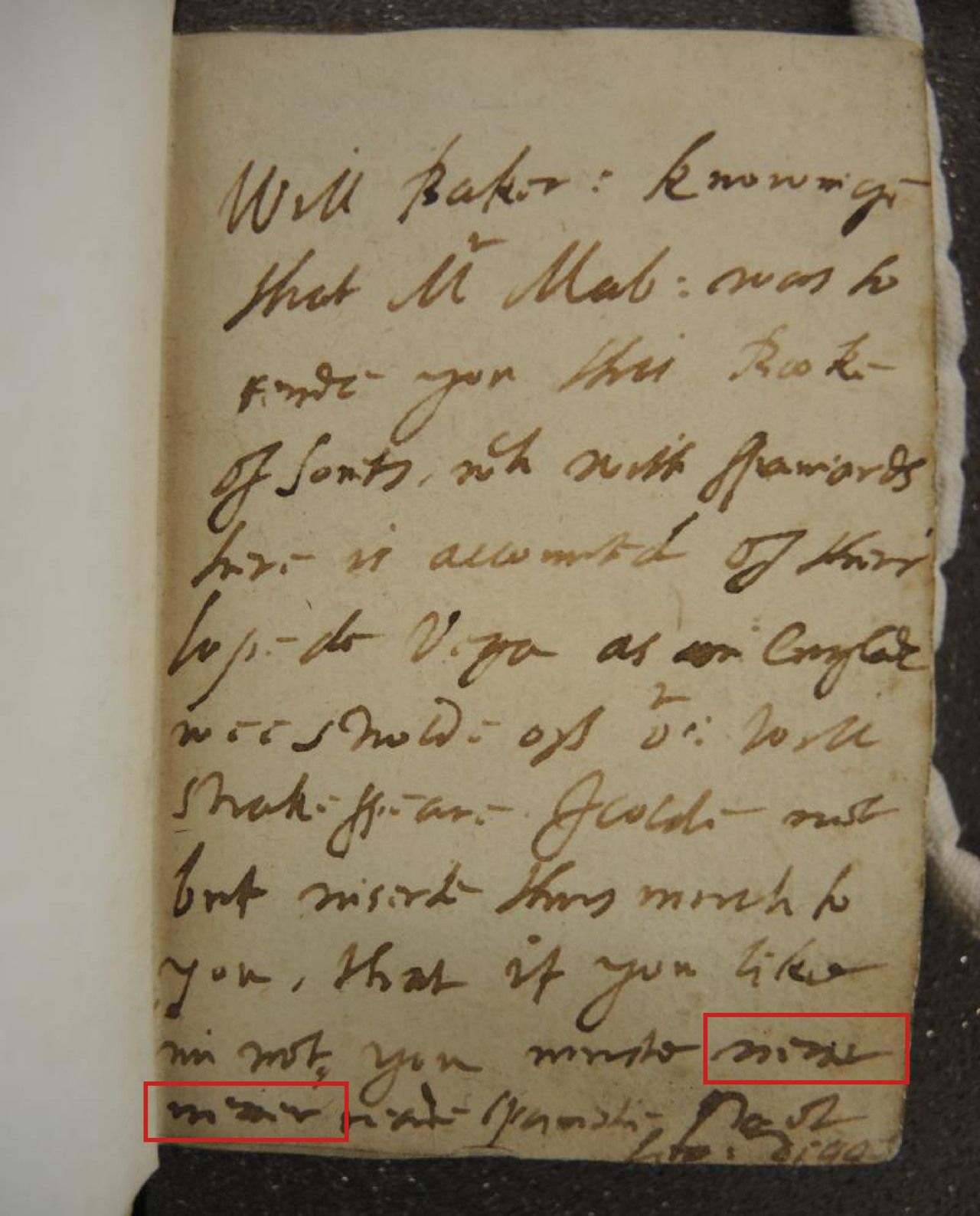 Leonard Digges’s note to Will Baker, about 1613.