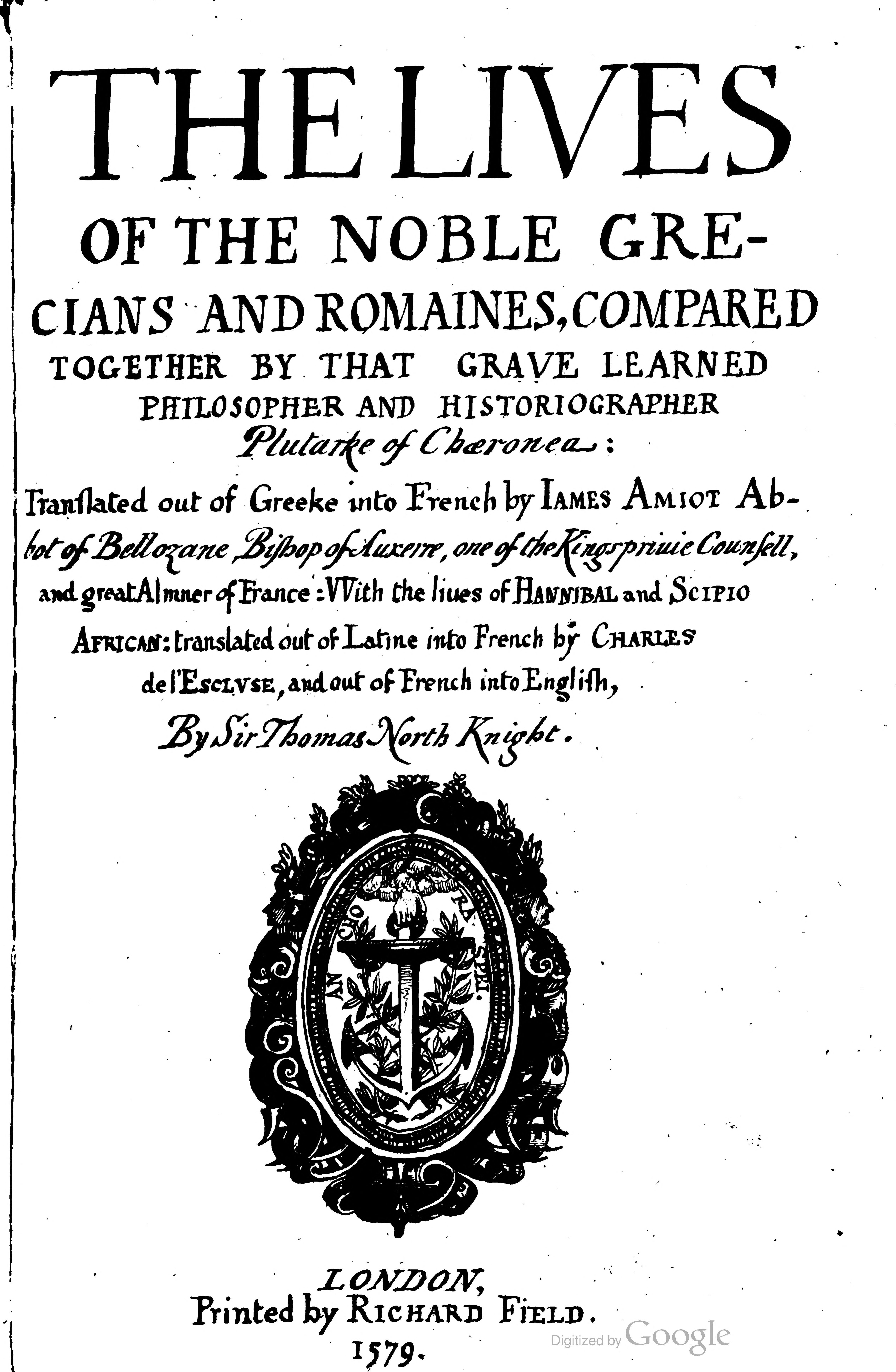 North Plutarch 1579 title page