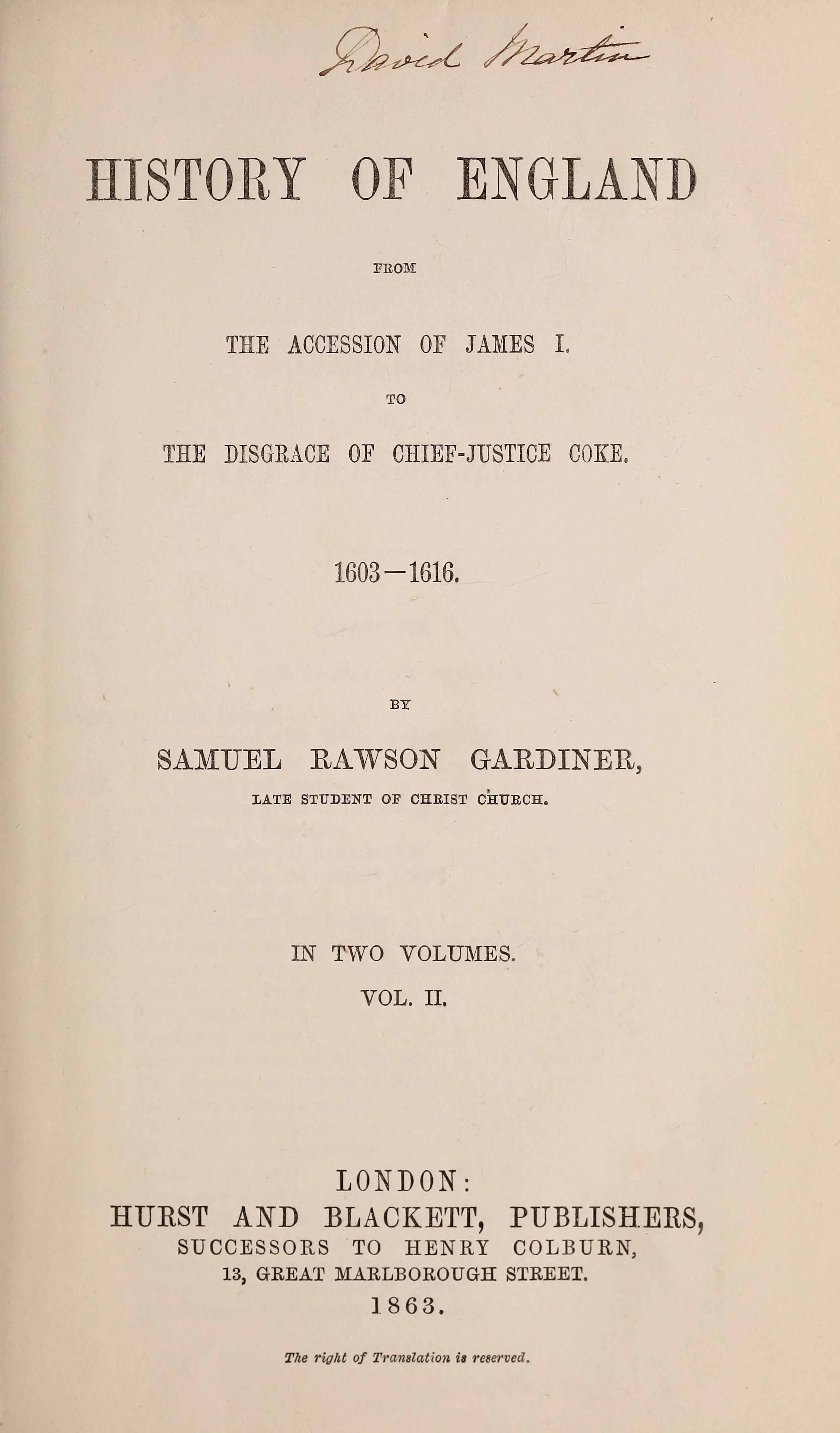 Gardiner 1863 vol. II title page